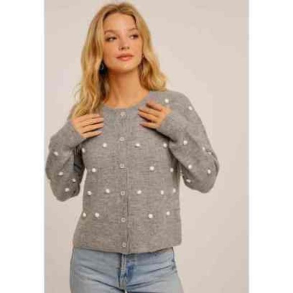 Hem & Thread 32679 H. Grey Polka Dot Button-Up Sweater, NWT, Multi Sizes - Picture 2 of 3